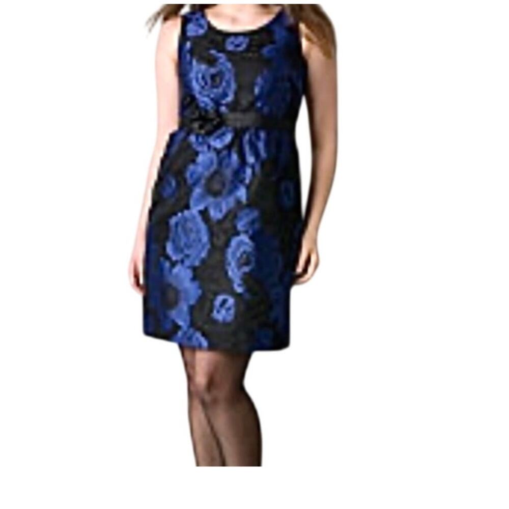 Lane Bryant 14 sleeveless floral jacquard satiny belted dress D4 2455